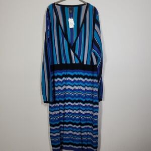NWT Lane Bryant Knit Sweater Dress Size 26/28 3X Blue Long Sleeve Stripe Stretch